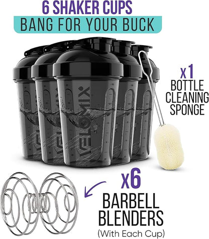 '-6 PACK- 20 OZ Protein Shaker Bottles for Protein Mixes, Shaker Cups for Protein Shakes, Small Shaker Bottle Pack, Shaker Cup, Shakers for protein Shakes (20 OZ - 6 PACK BLACK)
