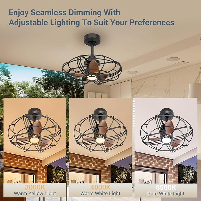 NACATIN Outdoor Ceiling Fan with Lights, Remote, App & Wall Switch Control, 20in RGB Ceiling Fans with Lights and Remote, 3 Color Temperatures: Perfect for Patios, Gazebos, & Bedrooms, Black