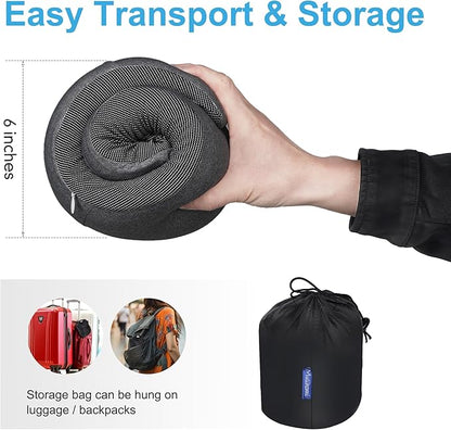 MULIHOMI™ Travel Pillow for Airplane with 100% Memory Foam, 360° Adjustable Full Surrounding Flying Neck Pillows, Travel Pillow Set with 3D Eye Masks, Earplugs (Black)