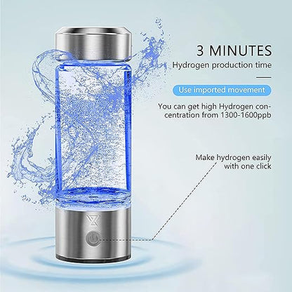 Hydrogen Water Bottle, Type C Rechargeable Hydrogen Rich Water Generator with SPE and PEM Technology, Portable Hydrogen Glass Water Ionizer Machine for Home Office Travel and Fitness Daily Drinking