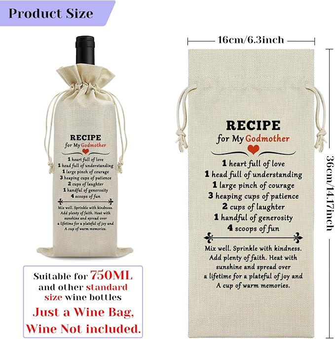 Sfodiary Godmother Gift Baby Reveal Gift for Godmother Wine Bag Godmother Gift from Godchild Baptism Gift for Godmother Mother’s Day Birthday Christmas Gift for Godmother Reusable Wine Bottle Cover