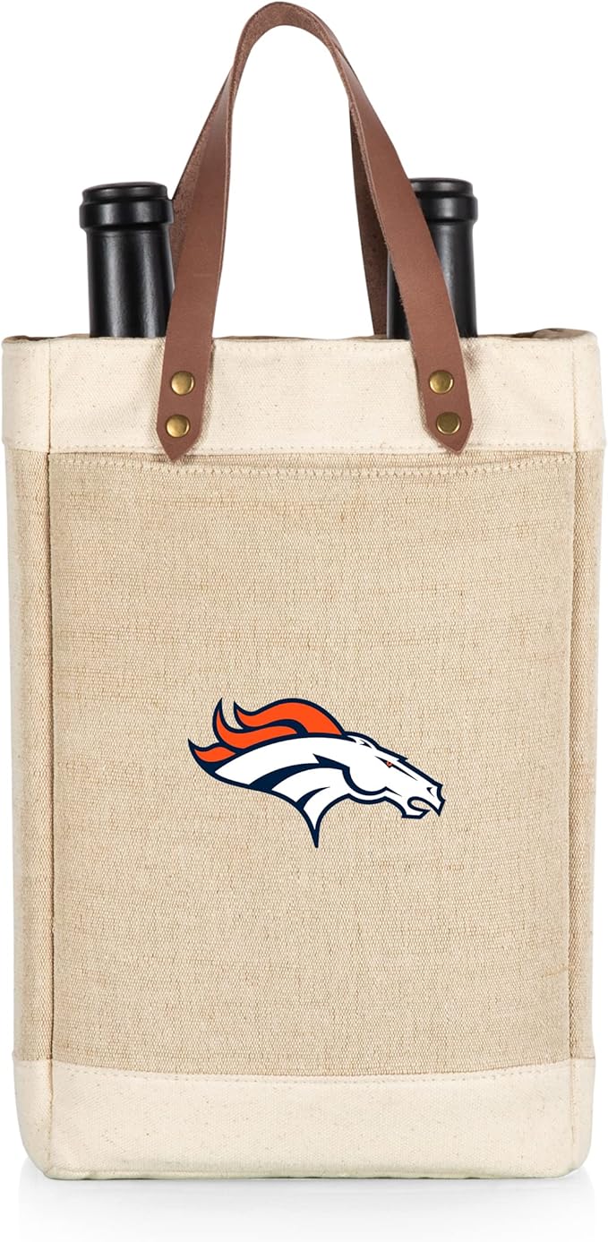 PICNIC TIME NFL Pinot - Jute 2 Bottle Insulated Wine Bag - Wine Tote Bag - Wine Gift Bag, (Beige)