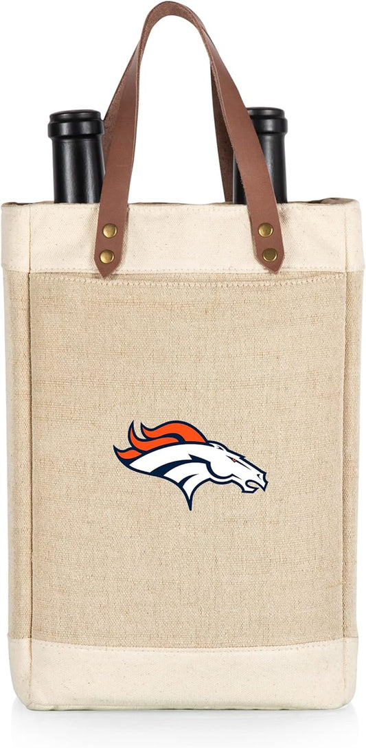 PICNIC TIME NFL Pinot - Jute 2 Bottle Insulated Wine Bag - Wine Tote Bag - Wine Gift Bag, (Beige)