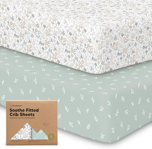 2-Pack Organic Crib Sheets for Boys, Girls - Jersey Fitted Crib Sheet, Baby Crib Sheets Neutral, Crib Mattress Sheet, Cotton Crib Sheets, Breathable Crib Sheet, Baby Mattress Sheets (Prairie)