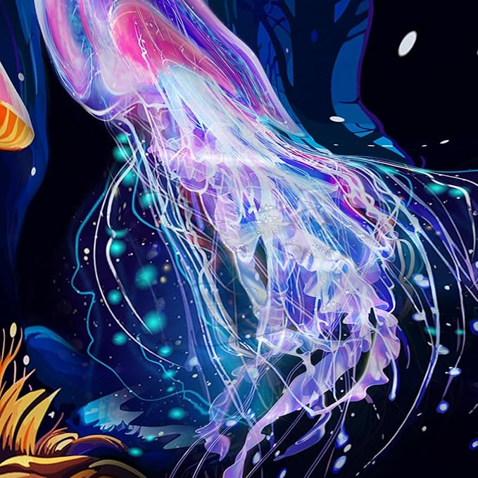 AILONEN Beautiful Jellyfish Shower Curtain,Magic Mushroom Waterproof Fabric Bath Curtain for Kids Girls,Boho Style Mysterious Planet Shower Curtain Set for Bathroom, 48" W*72" H