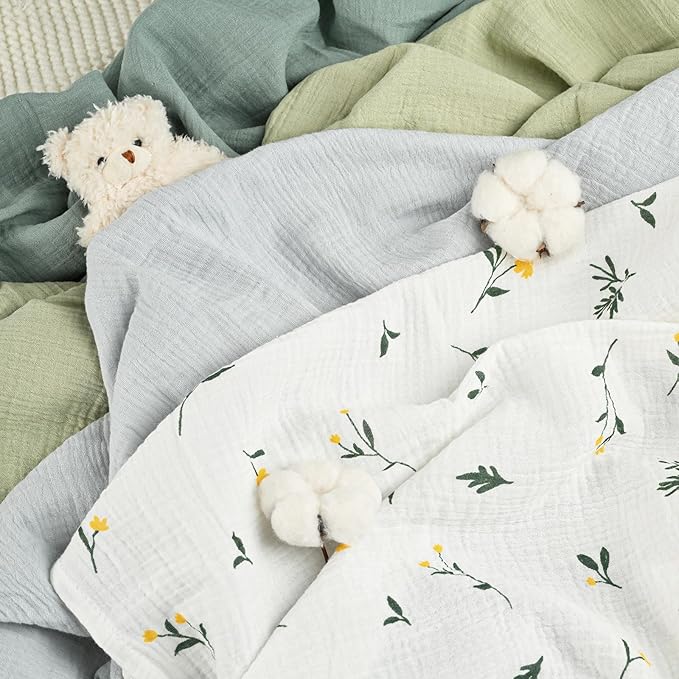 GLLQUEN BABY Muslin Swaddle Blankets for Girls Boy, 4-Pack Baby Blankets for Girl Boy, Newborn Receiving Blanket, Baby Swaddle Blanket Unisex, Baby Essentials, Registry & Gift