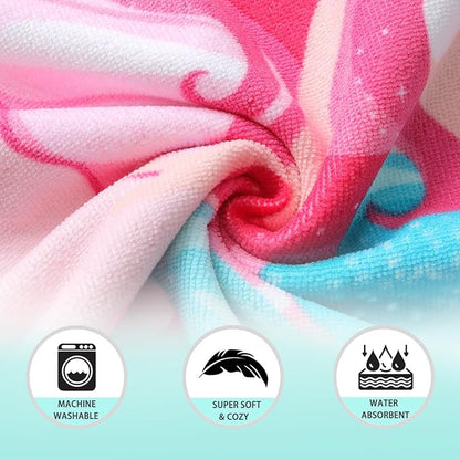 NovForth Kids Beach Towel for Boys Girls, Pink Mermaid Hooded Bath Towel Wrap, Toddler Pool Towel with Hood