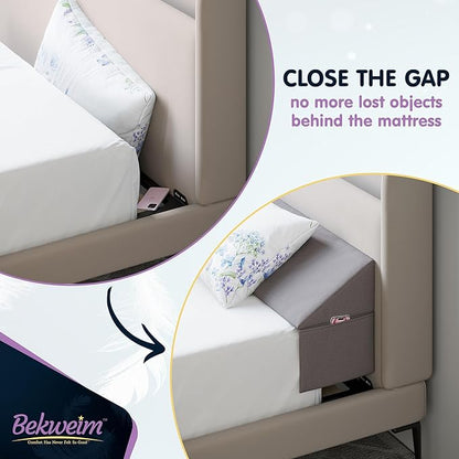 Wedge Pillow Headboard Bed Gap Filler California King - Headboard Pillow 72 X 10 X 6 - Long Pillow for Bed Wedge Gap Filler with Large Pocket for Bed Accessories - Mattress Gap Filler (Grey)