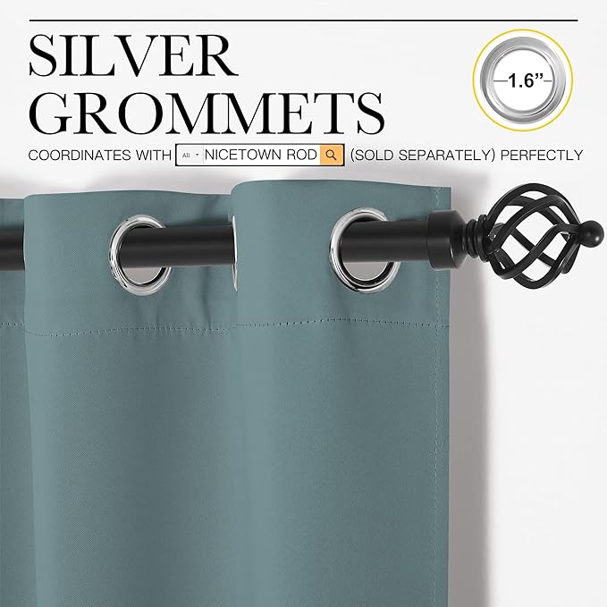 NICETOWN Modern Blackout Curtains Noise Reducing, Greyish Blue, 2 Panels, W55 x L120 -Inch, Thermal Insulated and Privacy Room Darkening Drape Panels for Boy's Guest Room Door Window