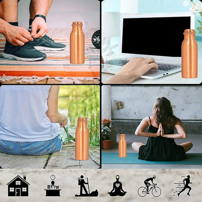 Pure Copper Water Bottle - Handcrafted - Ayurveda health benefits - Large 35 oz - Leak proof - Easy to carry for Sports, Fitness, Yoga, School -Natural Copper Finish