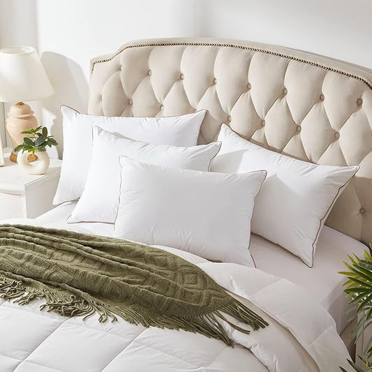 puredown® Goose Feathers Down Pillows Queen Size Set of 2 - Made in USA Soft Fluffy Hotel Pillow, 100% Cotton Cover, Luxury Medium Firm Bed Pillows for Back, Stomach or Side Sleeper.