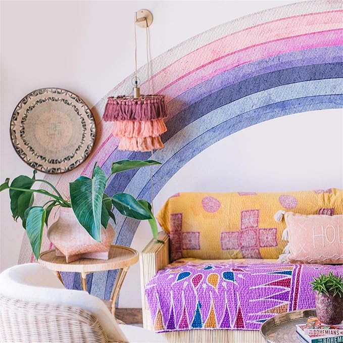 Waterproof Removable Vinyl Huge Rainbow Wall Decal Sticker for Nursery Kidsroom School Classroom Livingroom Bedroom Bathroom Decorations Art Kids Graduation Boho Cute Decals