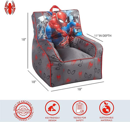 Idea Nuova Marvel Spiderman Toddler Nylon Bean Bag Chair with Piping & Top Carry Handle, Large