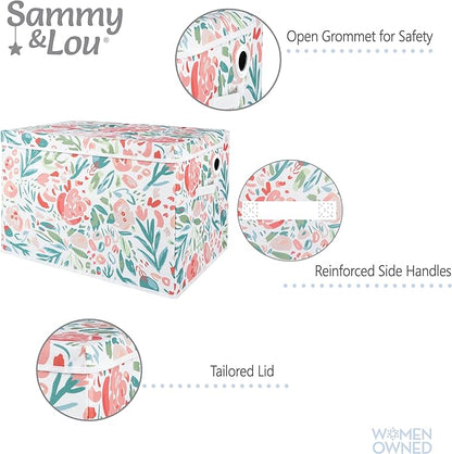 Sammy & Lou Collapsible Felt Soft Toy Box Toy Chest for Toddlers Toy Storage Organizer with Handles and Hinged Lid, 22 x 14.5 x 15 inches, Painterly Floral
