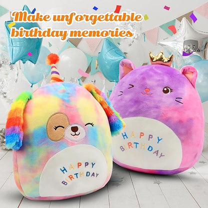 Easfan 12'' Original Rainbow Birthday Dog Plush Pillow Soft Puppy Plush Toy Cute Dog Stuffed Animal Birthday Gifts for Kids Toddlers