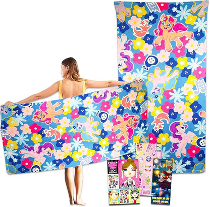 My Little Pony Bath Towel Set for Kids - Bundle with 27" x 54" My Little Pony Beach Towel Plus Stickers, Activity Book, More | My Little Pony Bathroom Set for Girls