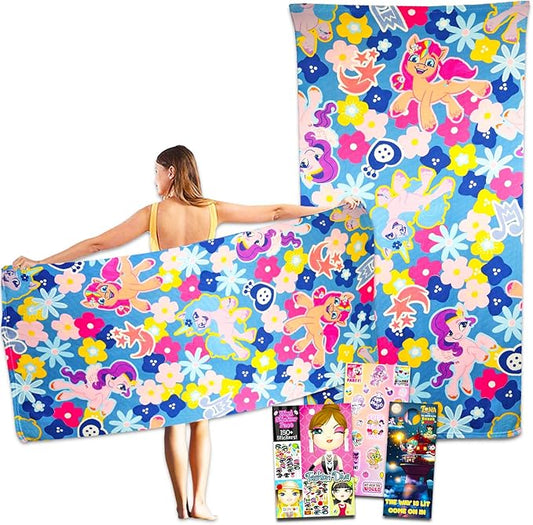 My Little Pony Bath Towel Set for Kids - Bundle with 27" x 54" My Little Pony Beach Towel Plus Stickers, Activity Book, More | My Little Pony Bathroom Set for Girls