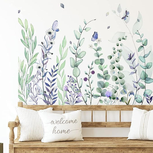 Zonon Flowers Wall Decals Vinyl Dragonflies Flowers Wall Stickers Removable Floral Wall Murals Peel and Stick Colorful Flower Wall Decor for Bedroom Living Room Nursery(Fresh)