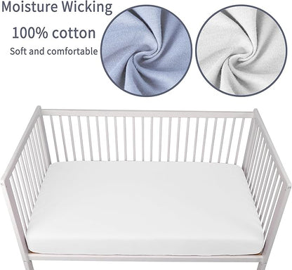 Crib Sheets for Boys Girls,100% Cotton Fitted Crib Sheet 2 Pack for Standard Crib and Toddler Mattress, Super Soft Breathable Baby Sheet 28x52x8in (White & Gray)