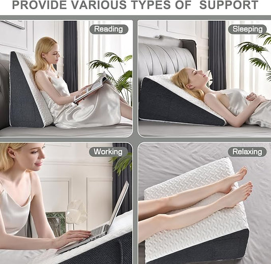 Cosmoluxe 12" Bed Wedge Pillow with Cooling Memory Foam Top, Triangle Pillow for Acid Reflux, Heartburn, Snoring, and GERD Relief, Headboard Wedge to Reduce Neck and Back Pain