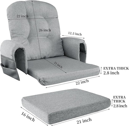 HOMBYS 5 PCS Glider Rocker Replacement Cushions with Storage Side Pocket,Linen-Like Fabric, Foam & Microfiber Filling, Non-Slip & Washable,Thickened & Supportive for Glider Rocking Chair, Grey