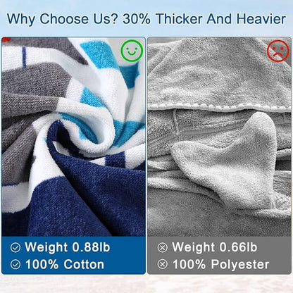 Wowelife Toddler Bath Towel, Blue Hooded Beach Towel, 100% Cotton, Quick Dry, Absorbent, Machine Washable, Adjustable, Pirate Ship Theme