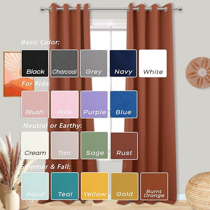 Mrs.Naturall Burnt Orange Curtains 84 Inch Length 2 Panels Set for Fall Living Room,Blackout Room Darkening Curtains 84 Inches Long
