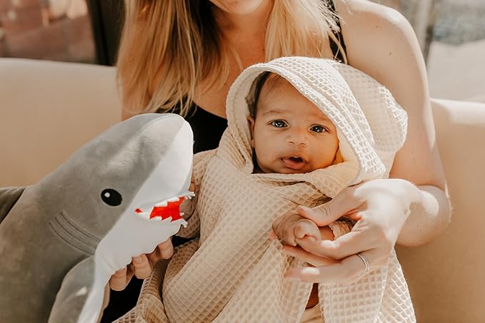 Hooded Towel for Kids | Snaps into a Poncho | Organic Cotton Waffle | Lightweight and Absorbent | Bath, Beach, and Pool | Multiple Colors | (Large (6-10 Yrs), Cloud)