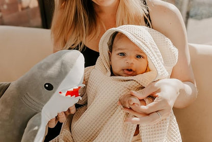 Hooded Towel for Kids | Snaps into a Poncho | Organic Cotton Waffle | Lightweight and Absorbent | Bath, Beach, and Pool | Multiple Colors | (Large (6-10 Yrs), Cloud)