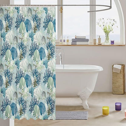 Feelyou Seashell Conch Print Shower Curtain 72"x78" Kids Marine Life Sea Bathroom Shower Curtain Set for Boys Girls Teens Ocean Marine Themed Bath Curtain Coastal Nautical Bathroom Accessories
