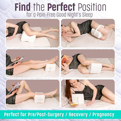 Knee Pillow for Side Sleepers -%100 Memory Foam Leg Pillow for Sleeping - Great Between Legs When Sleeping - Helps with Lower Back, Hip, Sciatica Pain, Machine Washable Soft Cover