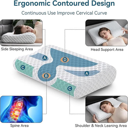 Neck Pillow Memory Foam Contour Pillow for Pain Relief Cervical Pillow for Sleeping, Orthopedic Pillow for Neck and Shoulder Pain, Ergonomic Pillow for Side Back Stomach Sleeper-Firm