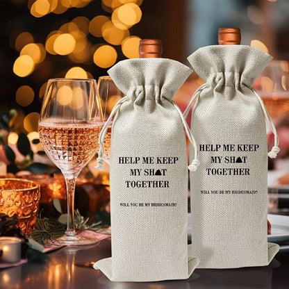 EUFJDKSL Bridesmaid Wine Bag Gift For Her Best Friend Women Girl, Engagement Party Or Bridal Shower Bachelorette Party Favor Decoration, Cotton Linen Wine Gift Bag With Drawstring