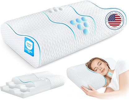 Sandwich Cervical Neck Pillow Queen Size - Dynamic Memory Foam Pillow for Neck Shoulder Pain Relief, Ergonomic Adjustable Bed Contour Pillow for Side, Back & Stomach Sleepers CertiPUR-US