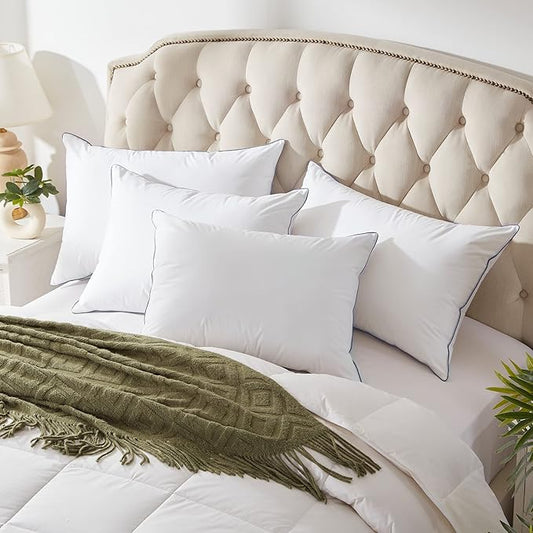 puredown® Goose Feathers and Polyester Fiber Pillows, Made in USA, Premium Medium to Firm Sleeping Pillows, Hotel Collection Pillows with Cotton Cover, 2 Pack, Queen Size, 20x30 Inches
