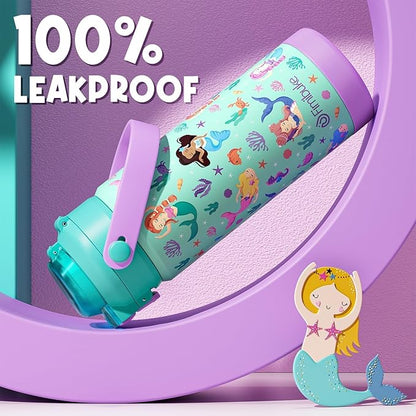 Fimibuke Kids Insulated Water Bottle with Pop-Open Straw & Spout 2-in-1 Lid, 18oz Leak Proof 18/8 Stainless Steel Vacuum Tumbler, BPA-Free Kids Cup For Travel School Boys Girls Toddler 2Packs, Macaron
