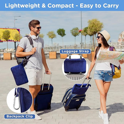 ATsense Travel Blanket Pillow, Premium 2 in 1 Soft Airplane Blanket Compact with Bag Pillowcase, Hand Luggage Sleeve and Backpack Clip - Travel Essentials for Long Trips, Flying and Car, Navy Blue