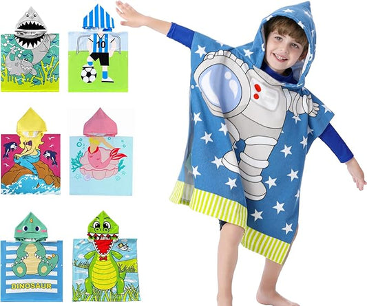 Kids' Wearable Hooded Beach Towel, Toddlers Bath Pool Swim Poncho Cover-ups Swimwear (ASTRONAUT)