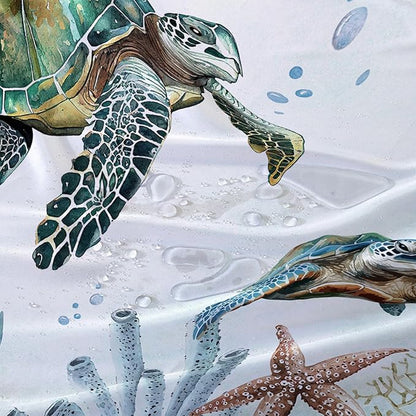 AILONEN Sea Turtle Shower Curtain for Bathroom Teal Blue Ocean Beach Coastal Bath Curtain Decor 72" W*78" H Polyester Fabric Waterproof Bathroom Curtain with 12 Hooks