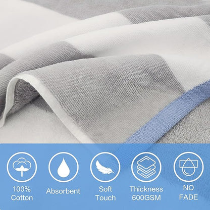 VOOVA & MOVAS Big Kids Hooded Bath Towels - Girl | Teens Pool Towel Poncho Towel Robe (8-16Years), Large Thick and Absorbent Cotton - Versatile for Pool, Swim, and Bath, Grey and White Wide Cabana