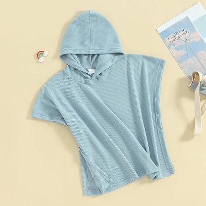 Toddler Beach Towel with Hood Kids Waffle Swim Cover Up Bath Towel Surf Poncho Boys Girls Hooded Beach Towel (Blue, 7-8 Years)