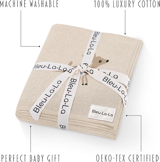 Knit Baby Swaddle Blanket - 100% Cotton Soft Cozy Receiving Swaddling Crib Stroller Blanket Quilt for Shower Gift Registry for Newborns Infants Toddlers Gender Neutral (Deer - Taupe)