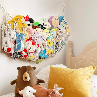Stuffed Animal Hammock Corner Wall Stuffed Animal Net or Hammock for Stuff Animal Storage Plush Toy Holder Boho Macrame Toy Display for Nursery Playroom Kid's Room