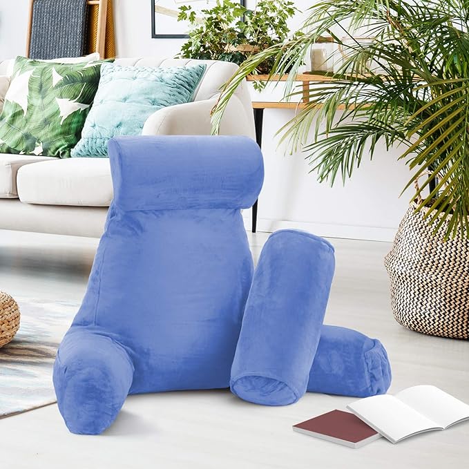 Nestl Reading Pillow Large Bed Pillow, Back Pillow for Sitting in Bed Shredded Memory Foam Chair Pillow, Reading & Bed Rest Pillows Calm Blue Back Pillow for Bed, Bed Chair Arm Pillow with Pockets