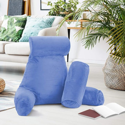 Nestl Reading Pillow Large Bed Pillow, Back Pillow for Sitting in Bed Shredded Memory Foam Chair Pillow, Reading & Bed Rest Pillows Calm Blue Back Pillow for Bed, Bed Chair Arm Pillow with Pockets