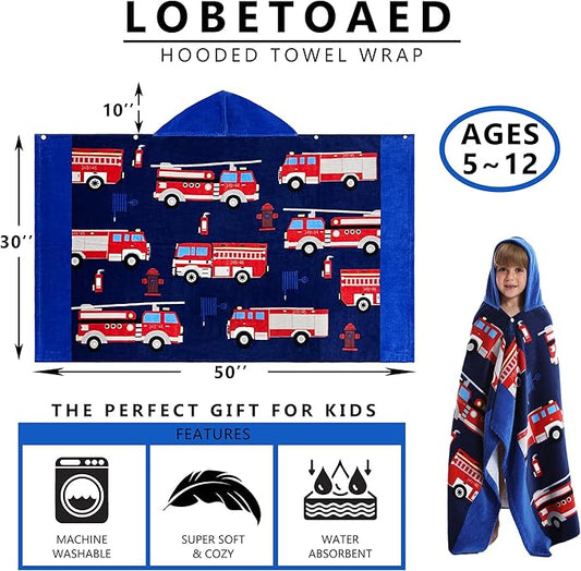 Kids Hooded Beach Bath Towel, Baby Surf Poncho Toddlers Soft Real Cotton Wrap Hooded Towels for Kids Boy Girl