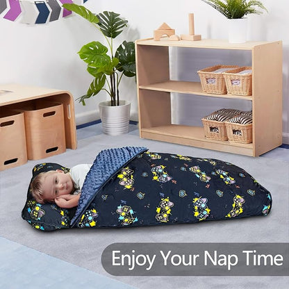 Nap Mat- Toddler Nap Mat with Pillow & Fleece Blanket- 55''*35''*3'' Nap Mat for Toddlers- Nap Mats for Preschool, Daycar