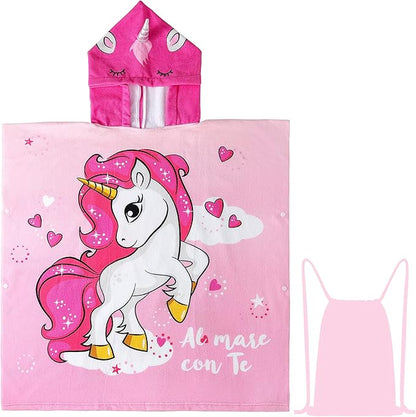NovForth Kids Beach Towel for Boys Girls, Pink Unicorn Hooded Bath Towel Wrap, Toddler Pool Towel with Hood