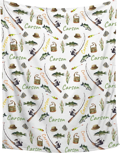 Custom Fishing Blankets and Throws,Fishing Gifts, Gifts for Fisherman,Custom Fish Blankets Fishing Gift for Man, Fish Hunter Gifts Throw Blanket, Fathers Day Fishing Gifts for Men,Family Size-90"x120"