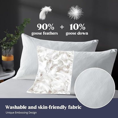 puredown Soft Bed Pillows for Sleeping, Goose Feather Down Pillows Hotel Collection Standard Size of 2, Netting Pattern Embossing Pillows for Back Stomach Side Sleepers (20 x 26, 2 Pack)